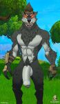  2021 abs anthro balls big_balls big_penis biped black_body black_fur brown_hair canid canine canis day digital_drawing_(artwork) digital_media_(artwork) digitigrade dire_(fortnite) driftalladeriva epic_games flaccid foreskin fortnite fur genitals glowing glowing_eyes grass grey_body grey_fur hair hi_res huge_penis humanoid_genitalia humanoid_penis hyper hyper_genitalia hyper_penis looking_at_viewer male mammal muscular muscular_anthro muscular_male nude open_mouth outside partially_retracted_foreskin pecs penis plant pubes red_eyes sharp_teeth solo standing teeth tongue tree video_games vikifox were werecanid werecanine werewolf wolf 