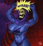  2021 big_breasts bikini blue_body blue_skin breasts clothing crossgender female hi_res hood humanoid justsomenoob masters_of_the_universe mattel mtf_crossgender navel not_furry skeletor skull_head swimwear teeth 