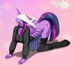  all_fours anthro atomic_wedgie breasts cleavage clothed clothing equid equine friendship_is_magic hasbro horn legwear mammal my_little_pony panties shamziwhite stockings twilight_sparkle_(mlp) underwear unguligrade_anthro wedgie winged_unicorn wings 
