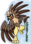  alpha_channel avian beak bird_feet brown_body countershading feathered_crest feathered_wings feathers female feral green_eyes gryphon head_crest hi_res jenkiwi metallic_claws mythological_avian mythology open_mouth paws quadruped serilde tail_tuft tuft wings yellow_body 