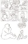  2021 absurd_res ailurid anthro belly biped bottomwear clothing comic duo english_text fluffypamps hi_res male mammal necktie overweight pants red_panda shirt sitting size_difference text topwear ursid 