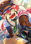  2021 ailurid alternate_version_at_source anthro black_nose camera classroom clothing detailed_background hat headgear headwear humanoid_hands inside kemono lifewonders male mammal necktie red_body red_panda school shirt solo tokyo_afterschool_summoners topwear video_games white_body young yu_chi_i zhurong_(tas) 