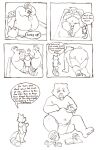  2021 absurd_res ailurid anthro balls belly butt comic crawling diaper duo english_text fluffypamps genitals hi_res humiliation infantilism male mammal navel overweight penis penis_humiliation red_panda size_difference small_penis_humiliation text ursid wearing_diaper 