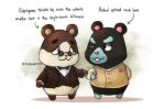  2021 animal_crossing anthro blue_body bow_tie chibi clothing cricetid duo english_text eyewear glasses hamphrey_(animal_crossing) hamster kyleenim male mammal marlo_(animal_crossing) nintendo one_eye_closed rodent shirt simple_background slightly_chubby text topwear video_games wink 