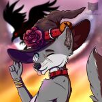  1:1 anthro blackinkwolf canid canine canis clothing collar female halloween hat headgear headwear holidays jewelry looking_back magic_user mammal solo witch witch_hat wolf yuki_(blackinkwolf) 