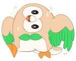  2016 ambiguous_gender avian brown_body feral green_body head_tilt hi_res looking_at_viewer nintendo pok&eacute;mon pok&eacute;mon_(species) qwertydragon rowlet simple_background solo sparkles video_games white_background 
