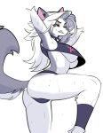  absurd_res anthro big_breasts bodily_fluids breasts canid canine canis clothed clothing collar digital_media_(artwork) ear_piercing ear_ring excessive_sweat female helluva_boss hi_res loona_(helluva_boss) mammal panties panty_shot piercing shaded solo sweat tsampikos under_boob underwear wolf 