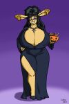  anthro big_breasts black_hair bowl breasts candy cleavage clothed clothing container cosplay costume cross cross_necklace dessert digital_media_(artwork) dress ear_piercing ear_ring elvira elvira:_mistress_of_the_dark eyewear female food fur glasses hair halloween hi_res holidays huge_breasts jewelry lagomorph leporid long_hair looking_at_viewer lurker_bot mammal maryanne_(lurker_bot) mature_anthro mature_female necklace piercing rabbit simple_background smile solo thick_thighs wide_hips wig 