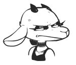  angry anthro big_ears black_and_white bovid caprine crossgender eyelashes female fur goat gud gud_(fursona) horn looking_away mammal monochrome simple_background simple_coloring solo white_background white_body white_fur 