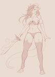  accessory anthro big_breasts breasts clothed clothing conditional_dnp dragon ear_piercing eyewear female glasses hair_accessory hi_res holding_object holding_sword holding_weapon leggings legwear magic_sword melee_weapon monochrome navel panties piercing sketch solo sword underwear weapon wyntersun yahime_(character) 