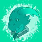  1:1 anthro blue_and_white clothed clothing green_background hoodie horn looking_at_viewer male monochrome portrait reptile scalie scar side_b simple_background solo thepyrokitty topwear 