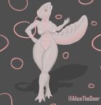  absurd_res alicethedeer anthro circle dots female fully_shaded hi_res nude pink_eyes pinup pose reptile scales scalie simple_background solo thick_butt thick_tail thick_thighs white_body white_skin 