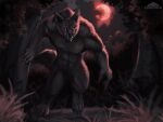 2021 4:3 abs anthro artist_name biped black_nose bodily_fluids canid canine canis chromamancer claws crotch_tuft drooling facial_scar fangs featureless_crotch forest front_view full_moon glowing glowing_eyes grass handpaw hi_res hindpaw hunchback male mammal moon muscular muscular_anthro muscular_male night outside paws pecs plant red_eyes red_moon running saliva scar scratches sharp_teeth snarling solo teeth tree tuft were werecanid werecanine weretober werewolf wolf 