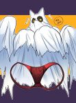  2021 anthro big_breasts breasts clothing embarrassed female ghost glowing glowing_eyes hi_res invisible inviting nervous_sweat not_furry ocaritna orange_background panties red_clothing red_panties red_underwear sheet_ghost simple_background solo spirit underwear white_sheets 