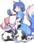  2021 absurd_res accessory animal_print anthro areola armwear bedroom_eyes bell bell_collar big_areola big_breasts big_nipples bikini blue_body blue_fur blue_hair blush breasts canid canine cervina7_(artist) clothing collar cow_print cowbell dipstick_tail ear_piercing elbow_gloves female fox fur gloves green_eyes hair hair_accessory hairband handwear hi_res huge_areola huge_breasts inner_ear_fluff kneeling krystal legwear looking_at_viewer mammal markings multicolored_body multicolored_fur multicolored_tail narrowed_eyes navel nintendo nipples piercing puffy_areola seductive simple_background sitting slightly_chubby sling_bikini solo star_fox swimwear tail_markings teal_eyes thick_thighs thigh_highs tribal tribal_markings tuft two_tone_body two_tone_fur video_games white_background white_body white_fur 
