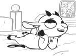  anthro bed black_and_white bovid caprine clothing crossgender eyelashes female fur furniture goat gud gud_(fursona) hooves horn mammal monochrome nude panties short_stack simple_background simple_coloring solo underwear white_body white_fur 