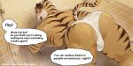  18plusplus 2:1 anthro blush bulge butt clothing dialogue english_text felid male mammal pantherine shower speedo swimwear text tiger 