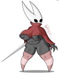  2021 alpha_channel anthro arachnid arthropod big_breasts black_body black_eyes black_nipples blush bootleggz breasts butt cel_shading cloak clothed clothing digital_media_(artwork) fecharis female fingers footwear genitals glistening glistening_body hi_res hollow_knight horn hornet_(hollow_knight) huge_breasts humanoid insect legwear nipples not_furry puffy_nipples pussy shaded signature simple_background slightly_chubby socks solo spider standing stockings team_cherry thick_thighs topwear transparent_background under_boob video_games weapon 