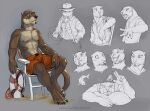  athletic athletic_male bare_chest c.t.elder casual_clothing clothed clothing expression_sheet lifeguard_chair lifeguard_swimsuit lothar_(sf) lutrine male mammal mustelid semper_fidelis sketch_page solo 