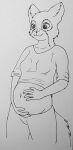  5_fingers anthro belly big_belly big_ears bottomwear breasts clothing female fingers joy_reed mammal monochrome navel pants pregnant rodent sciurid short solo tree_squirrel winnibur7610 