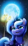  absurd_res blue_eyes blue_eyeshadow blue_hair crown dormin-kanna equid equine eyeshadow female friendship_is_magic full_moon hair hasbro hi_res horn makeup mammal moon my_little_pony night princess_luna_(mlp) s1_luna_(mlp) solo sparkles star street_lamp tiara winged_unicorn wings 