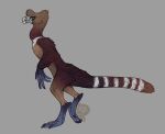  ambiguous_gender anthro avian-king brown_body claws countershade_torso countershading feathers feet hi_res markings plumebeast side_view solo standing striped_markings striped_tail stripes tail_markings toes 
