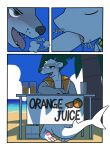  anthro beverage blush brown_eyes butt comic dialogue duo english_text fellatio fish fur hacony hi_res lutrine male male/male mammal marine mustelid oral penile sex shark text whisker_spots white_body white_fur 
