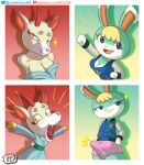  absurd_res animal_crossing anthro asian_clothing big_breasts blonde_hair blue_eyes boxers_(clothing) breasts cervid clothed clothing digital_media_(artwork) duo east_asian_clothing erection fangs female fur green_body green_fur hair hi_res hooves horn jacket jackintaro japanese_clothing kimono lagomorph leporid looking_at_viewer male mammal nintendo open_mouth rabbit sasha_(animal_crossing) shino_(animal_crossing) simple_background smile topwear underwear video_games white_body white_fur yellow_eyes 