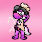  1:1 anthro apron blush bodily_fluids chef_hat clothed clothing erection fan_character fur genital_fluids genitals hair hat headgear headwear hi_res looking_at_viewer male mario_bros miloyoshi nintendo open_mouth penis simple_background smile solo video_games yoshi 