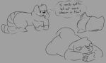  2021 ambiguous_gender anthro big_butt blush bodily_fluids butt canid canine canis dialogue duo feral goo_creature hybrid kay_(thiccvally) kay_(wolf)(thiccvally) mammal nintendo nintendo_switch raccoon_dog raised_tail rear_view simple_background slimecatt sweat sweaty_butt tanuki thought_bubble video_games wolf zandu 
