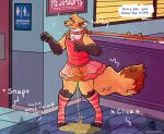  ... 2021 5_fingers akira_yamatoka ambiguous_gender anthro bathroom biped blush bodily_fluids brown_body brown_fur brown_nose canid canine claws clothed clothing collar detailed_background dialogue digital_drawing_(artwork) digital_media_(artwork) dress english_text female_(lore) fingers fox fur genital_fluids group humiliation leash legwear mammal markings multicolored_body multicolored_fur omorashi onomatopoeia pattern_clothing pattern_legwear peeing peeing_on_floor solo solo_focus sound_effects speech_bubble striped_clothing striped_legwear stripes subdivisions text urine urine_stream watersports 