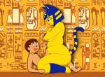  animal_crossing ankha_(animal_crossing) ankha_zone anthro belly belly_grab cowgirl_position crossed_arms domestic_cat duo egyptian felid feline felis female from_front_position human larger_anthro larger_female lazorchef male male/female mammal motion_lines nintendo nude on_bottom on_top overweight overweight_anthro overweight_female sex size_difference smaller_human smaller_male video_games villager_(animal_crossing) 