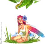  2017 2021 ambiguous_gender arthropod blush breasts caterpillar duo eating erylia fairy feathers female feral flower grass hair hi_res humanoid humanoid_focus humanoid_pointy_ears insect larva leaf looking_up male mleth open_mouth pink_hair plant sitting solo_focus surprise updated winged_humanoid wings 