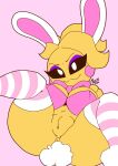  2021 alternate_form anthro anthrofied anus avian bird blush blush_stickers bottomless breasts chicken cleavage clothed clothing easter female five_nights_at_freddy&#039;s five_nights_at_freddy&#039;s_2 galliform gallus_(genus) genitals hi_res holidays non-mammal_breasts phasianid pink_background playboy_bunny pussy rosti simple_background solo toy_chica_(eroticphobia) toy_chica_(fnaf) video_games yellow_body 