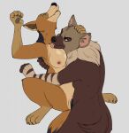  2021 4_toes 5_fingers anniehyena_(artist) anthro anthrofied big_breasts black-backed_jackal black_nose bodily_fluids breast_lick breast_play breasts brown_body brown_fur brown_hyena butt canid canine canis carrying carrying_partner claws digital_media_(artwork) digitigrade disney duo fangs feet female female_penetrated finger_claws fingers fur genital_fluids genitals hand_on_back hand_on_head hi_res hindpaw humanoid_hands hyaenid hyenafur invisible_wall jackal licking looking_at_another looking_at_partner male male/female male_penetrating male_penetrating_female mammal nipples nude pawpads paws penetration penile penile_penetration penis penis_in_pussy pussy pussy_juice reirei_(character) sex spread_legs spreading stand_and_carry_position standing standing_sex striped_body striped_fur stripes the_lion_guard the_lion_king toe_claws toes tongue tongue_out vaginal vaginal_penetration 