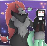  anthro big_breasts breasts curvy_figure dialogue duo female fish flexet_(photolol.03) hair hand_on_hip hi_res long_hair looking_at_another male male/female marine nintendo photolol.03 pok&eacute;mon pok&eacute;mon_(species) shark simple_background spanish_text talking_to_another text thick_thighs translated video_games voluptuous voluptuous_female wide_hips zoroark zoroarka_(photolol.03) 