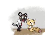  aggressive_retsuko ailurid anthro aroused balls big_balls big_penis black_ears bodily_fluids boots brown_body brown_fur business_attire clothed clothing collared_shirt dot_eyes duo erection erection_under_clothing footwear fur genitals green_eyes grey_eyes haida huge_balls huge_penis hyaenid hyper hyper_balls hyper_genitalia hyper_penis kanedapain male male/male mammal markings mole_(marking) multicolored_body multicolored_fur necktie on_model penis penis_envy penis_size_difference poking_out presenting presenting_penis red_panda resasuke sanrio sharp_teeth shirt simple_background slacks spotted_hyena surprise sweat tank_top teeth topwear underwear white_ears yellow_body yellow_fur 