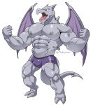  abs absurd_res aerodactyl anthro anthrofied bulge clothed clothing fossil_pok&eacute;mon grey_body hi_res maldu male muscular muscular_anthro muscular_male nintendo nipples open_mouth pecs pok&eacute;mon pok&eacute;mon_(species) simple_background solo topless underwear video_games white_background wings 