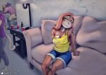  alcohol anthro bedroom_eyes beverage clothed clothing detailed_background female furniture hi_res lagomorph leporid mammal metric_fox narrowed_eyes off_shoulder party rabbit seductive sofa solo yellow_eyes 