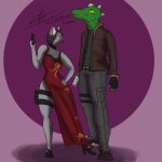  1:1 2021 ada_wong_(resident_evil) anthro capcom clothing cosmosarts costume domestic_cat duo felid feline felis female halloween_costume hi_res jupiter_kromanov komodo_dragon leon_kennedy_(resident_evil) lizard lizzard male mammal maria_o&#039;hara monitor_lizard reptile resident_evil scalie siamese video_games 