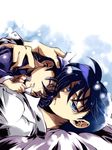  artist_request black_hair blue_eyes child dual_persona edogawa_conan glasses kuroba_kaito male_focus meitantei_conan multiple_boys tears 