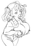  ayukawa_miyuki basquash! breast_squeeze breasts covering covering_breasts greyscale hairlocs huge_breasts kei_(bekei) monochrome open_mouth sketch solo twintails wide_hips 