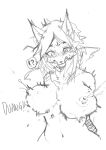  2021 absurd_res anthro areola bdsm belly big_breasts blush bodily_fluids bondage bound breast_expansion breasts canid canine canis expansion female hair hi_res kemono lactating mammal milk monochrome navel nipples nude simple_background sketch snout solo white_background wolf zovos 