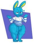  &lt;3 2021 :3 absurd_res animal_crossing animate_inanimate anthro balls blue_body blue_fur blush bottomless clothed clothing digital_media_(artwork) flaccid fur genitals half-closed_eyes hi_res hopkins_(animal_crossing) humanoid_genitalia humanoid_penis inflatable lagomorph leporid living_inflatable locitony looking_at_viewer male mammal narrowed_eyes nintendo open_mouth partially_clothed penis rabbit shrug simple_background smile solo standing thick_thighs topwear video_games 