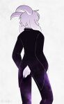  2017 anthro asriel_dreemurr_(god_form) black_bottomwear black_clothing black_pants boss_monster bottomwear bovid butt caprine clothing fur goat horn looking_away male mammal pants simple_background siqko solo suit undertale undertale_(series) video_games white_body white_fur 