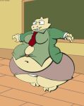  aliasing alphys anthro barefoot belly belly_overhang big_belly big_breasts bottomwear breasts buckteeth chalkboard classroom claws clothing deep_navel deltarune detailed_background dress_shirt eyewear feet female front_view glasses huge_hips huge_thighs inside jacket lizard love_handles navel necktie non-mammal_breasts obese obese_anthro obese_female overweight overweight_anthro overweight_female panties panty_shot reptile scales scalie school shirt skirt solo standing straining_buttons teeth thick_thighs three-quarter_view topwear undertale_(series) underwear video_games virus-20 wide_hips yellow_body yellow_scales 