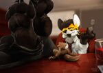  anthro canid canine canis clothed clothing duo eyewear feet foot_focus footwear glasses interview lutrine macro male male/male mammal maned_wolf maneymaw maneymaw_(artist) micro mustelid pawpads paws relaxing shoes spotter_(ropistike) 