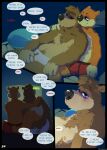  2021 anthro banjo-kazooie banjo_(banjo-kazooie) blue_text boxers_(clothing) brown_body brown_fur bulge clothed clothing color_coded color_coded_text comic conjoined_speech_bubble conker conker&#039;s_bad_fur_day dialogue digital_media_(artwork) duo english_text fur hi_res hollo_nut leaning_on_another male male/male mammal name_in_dialogue nipples number orange_body orange_fur page_number pubes rareware red_text rodent sciurid screen signature smile speech_bubble television text time tired tired_eyes topless tree_squirrel underwear ursid video_games white_body white_fur 
