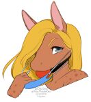  2021 alpha_channel anthro ball_gag blonde_hair digital_media_(artwork) equid equine eyebrows eyelashes female gag gagged grey_eyes hair horse kittydee long_hair looking_at_viewer mammal mask red_ball_gag smile solo 