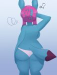  absurd_res alternate_color anthro anthrofied blue_body blue_skin clothing eeveelution female glaceon hair hi_res hsp nintendo panties pink_hair pok&eacute;mon pok&eacute;mon_(species) pok&eacute;morph rear_view scratching_head solo tired underwear video_games white_panties 